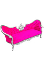 Barok Napoleon III medaljon sofa stof fuchsia fløjl og sølv træ