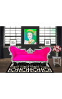 Barok Napoleon III medaljon sofa stof fuchsia fløjl og sølv træ