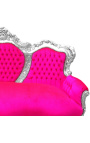 Divano barocco tessuto velluto rosa fucsia e legno argento