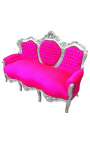 Barokk sofa fuchsia fløyelsstoff og tre sølv