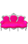 Barok sofa fuchsia fløjlsstof og træ sølv