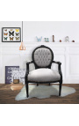 Fauteuil baroque de style Louis XVI tissu gris et bois noir