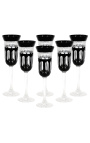 Set of 6 crystal champagne flutes lined black