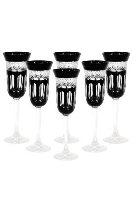 Set of 6 crystal champagne flutes lined black