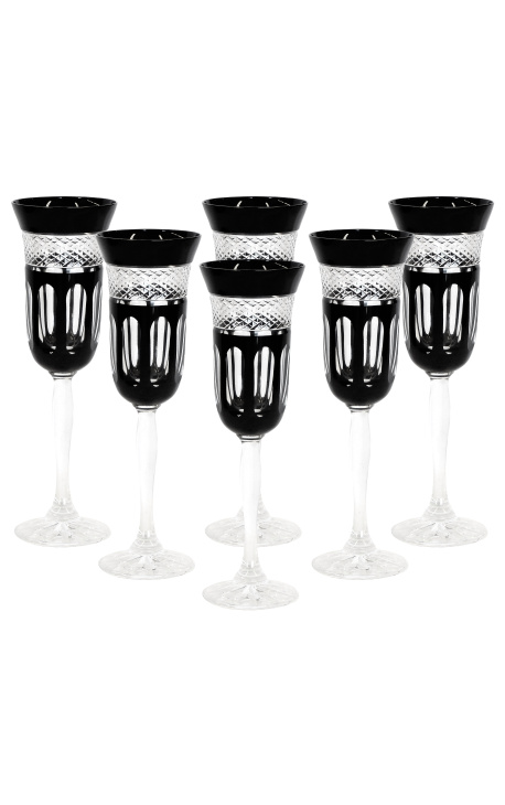 Ensemble de 6 flutes à champagne en cristal noir doublé