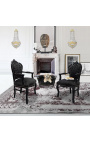 Armchair Baroque Rococo style black fabric and black lacquered wood 