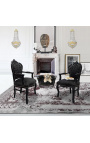 Fotoliu stil baroc rococo catifea neagra si lemn lacuit negru - 15