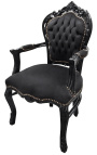 Armchair Baroque Rococo style black fabric and black lacquered wood 
