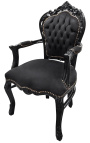 Fotoliu stil baroc rococo catifea neagra si lemn lacuit negru - 16