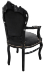 Fotelj v baročnem rokoko stilu črno blago in črno lakiran les 