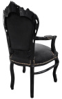 Fauteuil de style Baroque Rococo velours noir et bois noir