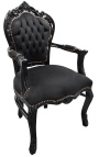 Fotoliu stil baroc rococo catifea neagra si lemn lacuit negru - 17
