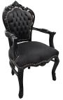 Sessel im Barock-Rokoko-Stil, schwarzer Stoff und schwarz lackiertes Holz 