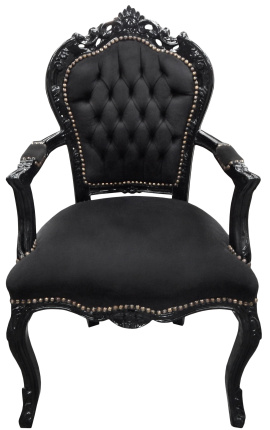 Fauteuil Barok Rococo-stijl zwart fluweel en zwart gelakt hout