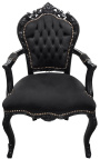 Sillón Barroco estilo Rococo negro tela y madera lacada negra