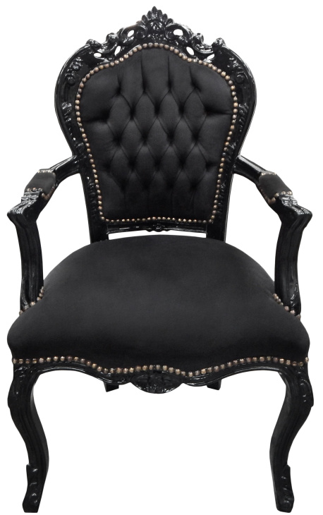 Fotoliu stil baroc rococo catifea neagra si lemn lacuit negru - 1