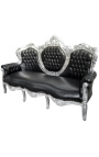 Canapé baroque tissu simili cuir noir et bois argent