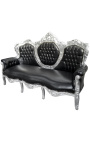 Baroque sofa false skin leather black and silvered wood