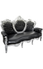 Canapé baroque tissu simili cuir noir et bois argent