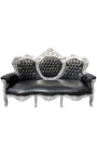 Barok sofa kunstlæder sort og forsølvet træ