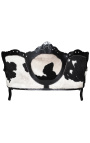 Canapea baroc din piele de vaca reala alb-negru, lemn negru