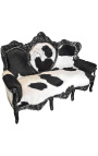 Sofà barroc de pell de vaca en blanc i negre real amb fusta lacada en negre