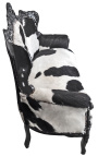 Baročna sedežna garnitura iz prave goveje kože črno-bela, črn les