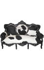 Canapé baroque vrai peau de vache noir et blanc avec bois laqué noir