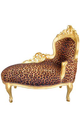 Barock Chaiselongue Leopardenstoff mit Goldholz