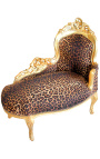 Barock-Chaiselongue aus Leopardenstoff mit Goldholz