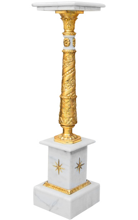 Colonna in marmo bianco con bronzo dorato in stile Impero