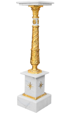 Empire style white marble column with gilt bronze