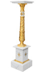 Columna de mármol blanco estilo Imperio con bronce dorado