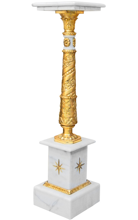 Coluna de mármore branco estilo império com bronze dourado