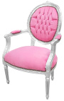 Barocker Sessel im Louis XVI-Stil aus rosa Samt und versilbertem Holz
