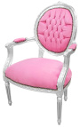 Sillón barroco Luís XVI terciopelo rosa y madera plateada