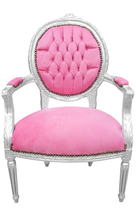 Barokke fauteuil Lodewijk XVI-stijl roze fluweel en verzilverd hout