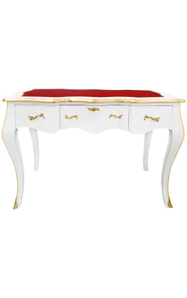 Baročna bela pisalna miza v stilu Ludvika XV, rdeča pisalna ploščica