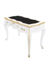 Bureau baroque de style Louis XV blanc, sous-main noir