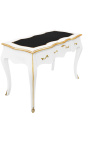 Bureau baroque de style Louis XV blanc, sous-main noir