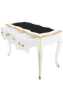 Bureau baroque de style Louis XV blanc, sous-main noir