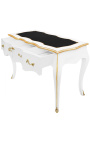 Białe biurko w stylu barokowym w stylu Ludwika XV, czarny notes