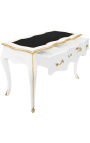 Bureau baroque de style Louis XV blanc, sous-main noir