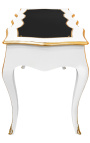 Escrivaninha branca estilo Louis XV barroco, almofada preta - 17