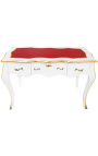 Bureau baroque de style Louis XV blanc, sous-main rouge