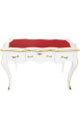 Baroque white writing desk Louis XV style, red writing pad