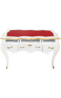 Bureau baroque de style Louis XV blanc, sous-main rouge