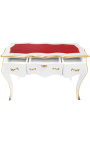 Baroque white writing desk Louis XV style, red writing pad