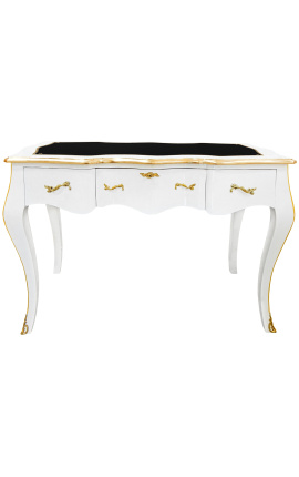 Bureau baroque de style Louis XV blanc, sous-main noir