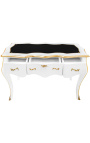 Bureau baroque de style Louis XV blanc, sous-main noir